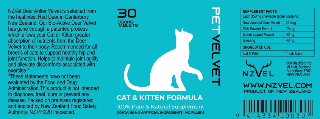 Cat & Kitten Health & Wellness Formula - 30 Deer Velvet Tablets
