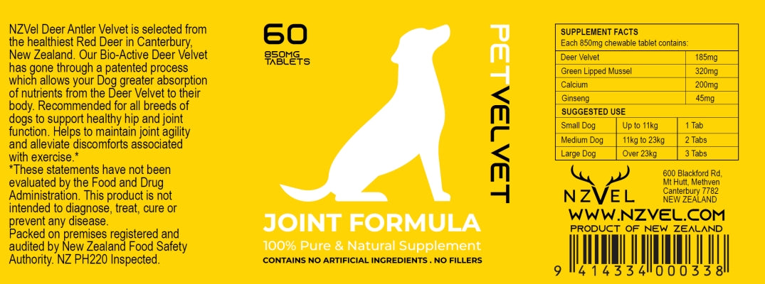 Dog Joint Support Formula - 60 Deer Velvet Tablets