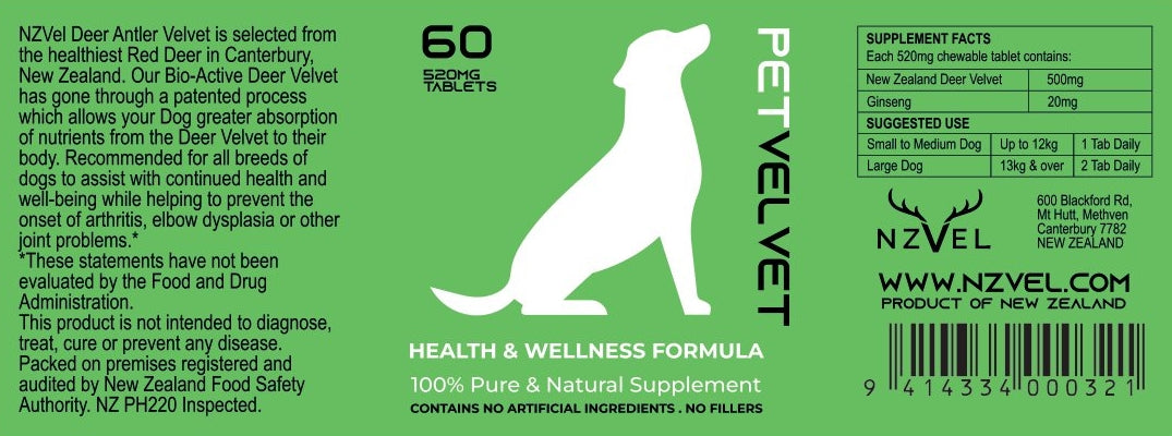 Dog Health & Wellness Formula - 60 Deer Velvet Tablets